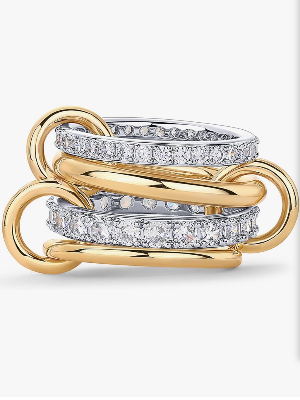 Two-Tone Gold And Silver Linked Cubic Zirconia Stack Ring